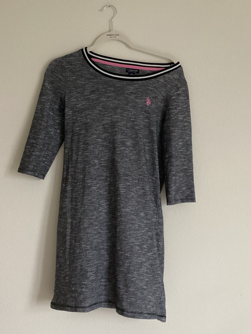 Polo by Ralph Lauren Gray Knit Boatneck Dress with Pink Polo Emblem